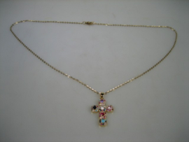 Kruis met kleurstenen en een Anker ketting collier met Karabijnhaak sluiting nieuw