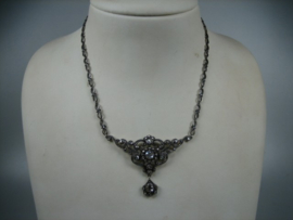 Geelgouden/Zilveren oud 14 karaat collier met geslepen roosdiamanten