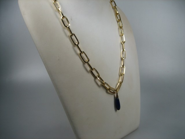 Double Closed For Ever schakel collier goudkleurig verguld met Blauwe echte Lapis als hanger