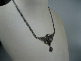 Geelgouden/Zilveren oud 14 karaat collier met geslepen roosdiamanten