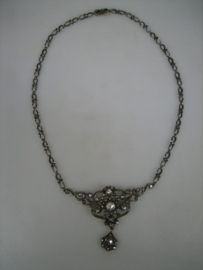 Geelgouden/Zilveren oud 14 karaat collier met geslepen roosdiamanten