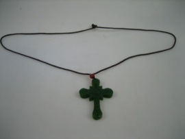 Natuurlijke groene Steen Kruis Hanger met zwart koord collier