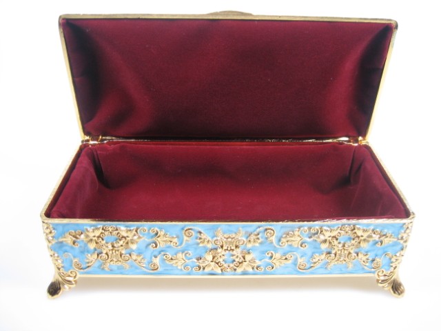 Luxe Sieraden Box Blauw  geëmailleerd met goudkleurige versieringen