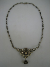 Geelgouden/Zilveren oud 14 karaat collier met geslepen roosdiamanten