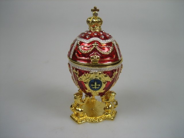 Luxe Faberge-Eierhouder Rood geëmailleerd met goudkleurige versieringen Nieuw
