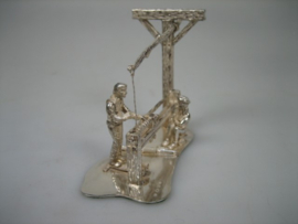 Antiek Zeldzame zilveren Miniatuur Houtdraaier met beweegbare bank uit ca. 1913-1933