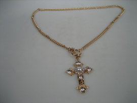 Luxe Vintage Collier met Kruis, Parel en Zirkonen nieuw