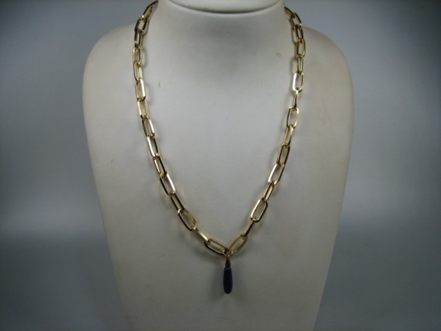 Double Closed For Ever schakel collier goudkleurig verguld met Blauwe echte Lapis als hanger