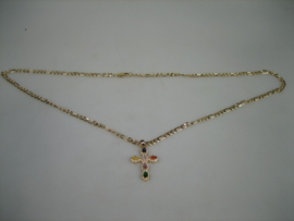 Kruis met diversen kleurstenen en een stevig collier met Cartier sluiting nieuw