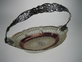 Bonbon - Koekschaal Porselein Limoges met Zilver Hengsel ca.1935