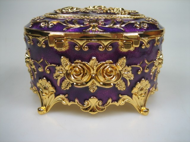 Luxe Sieraden Box Paars geëmailleerd Ovaal met goudkleurige versieringen Nieuw
