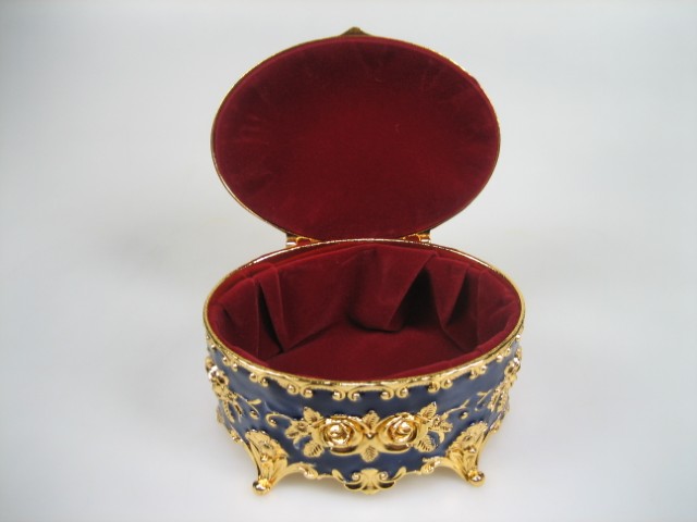 Luxe Sieraden Box Kobalt Blauw geëmailleerd Ovaal met goudkleurige versieringen Nieuw
