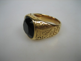 Herenring met synthetische zwarte Onyx steen nieuw uit eigen import