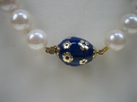 Antiek Parel collier met Lapis Lazuli en 8 gouden tussen stukken 14 karaats ca.1935