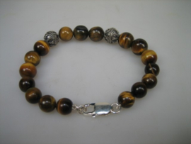 Antieke dames armband tijgeroog met 925 gehalte zilveren sluiting