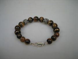 Antieke armband tijgeroog met 925 gehalte zilveren sluiting