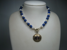 Antiek Parel Collier met Lapis Lazuli en 14 krt. Gouden Hanger ca.1928