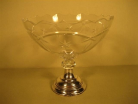 Antieke Bonbonschaaltje kristal met zilveren ondervoed ca.1930