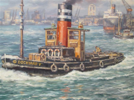 Rotterdamse Haven Schilderij Olieverf van A. Dubbeldam uit 1993