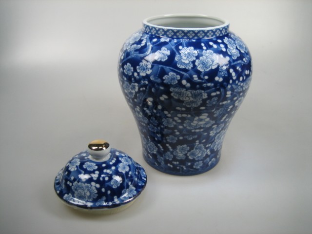 Oude Gemberpot met Kobalt Blauw met losse deksel