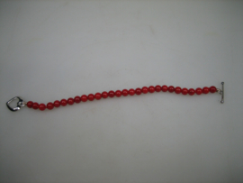 Antieke bloedkoralen Baby Armbandje met zilveren kapittelstokje en hartje
