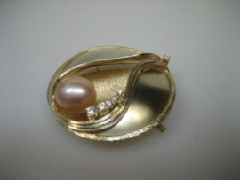 Gouden 14 Karaat Art Deco Hanger Broche met Briljant en echte Zeeparel