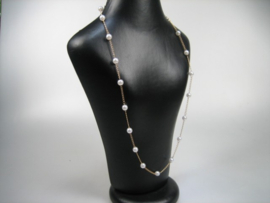 Parel collier met double ketting en karabijnhaak sluiting imitatie nieuw