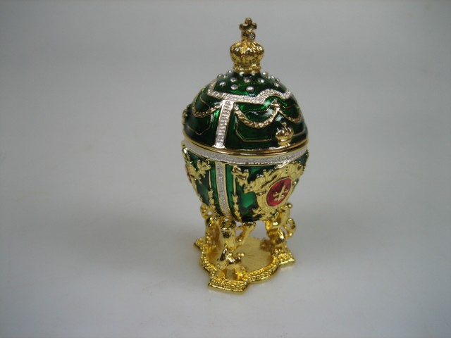 Luxe Faberge-Eierhouder Groen geëmailleerd met goudkleurige versieringen Nieuw