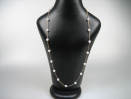Parel collier met double ketting en karabijnhaak sluiting imitatie nieuw