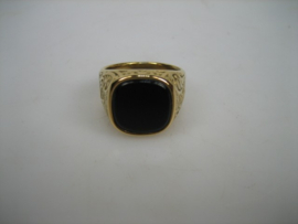Herenring met synthetische zwarte Onyx steen nieuw uit eigen import