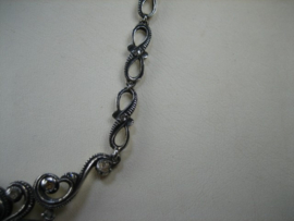 Geelgouden/Zilveren oud 14 karaat collier met geslepen roosdiamanten