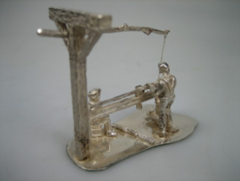 Antiek Zeldzame zilveren Miniatuur Houtdraaier met beweegbare bank uit ca. 1913-1933
