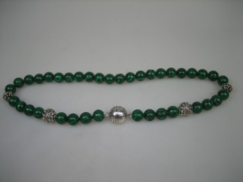 Antiek Malachiet collier met zilver uit eigen slijperij en polijst afdeling