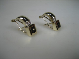 Gouden 14 karaat Onyx oorbellen met Briljant uit ca. 1958 Top kwaliteit