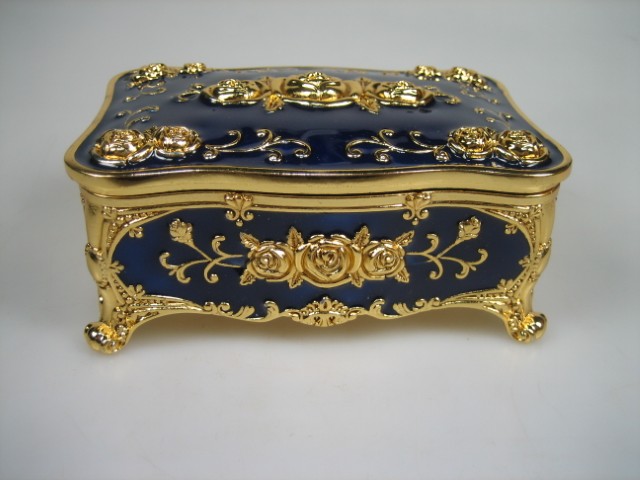 Luxe Sieraden Box Kobalt Blauw geëmailleerd met goudkleurige versieringen