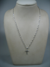 RVS verzilverde collier met kruisje gezet met kleine witte spinel steentjes