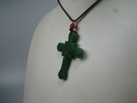 Natuurlijke groene Steen Kruis Hanger met zwart koord collier