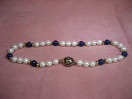 Antiek Parel collier met Lapis Lazuli en met 14 krt. goudstukken ca.1935