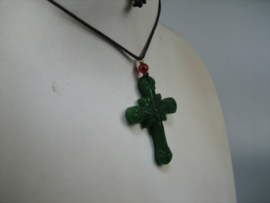 Natuurlijke groene Steen Kruis Hanger met zwart koord collier