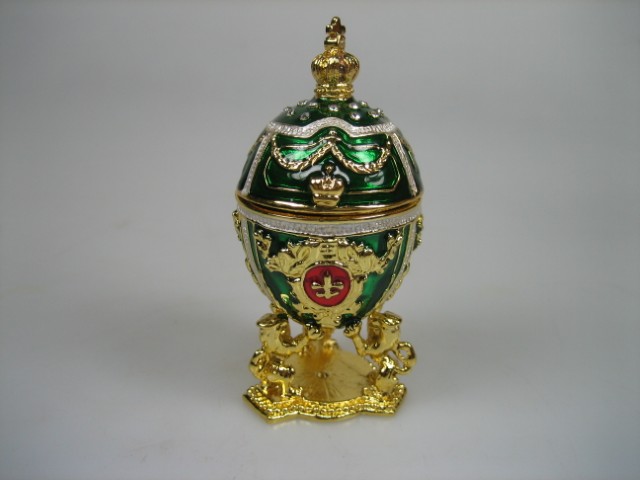 Luxe Faberge-Eierhouder Groen geëmailleerd met goudkleurige versieringen Nieuw