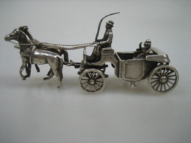 Miniatuur Zilveren Rijtuig met tweespan uit ca. 1958 zeldzaam miniatuur
