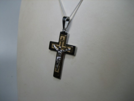 Zilver collier met groot RVS Kruis met groot hangoogje nieuw
