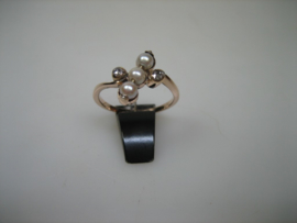 Antieke Rosé 14 krt. Gouden Diamant - Parel Ring ca. 1922