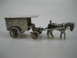 Zilver Hollands miniatuurtje Paard en wagen met begeleider uit ca. 1969