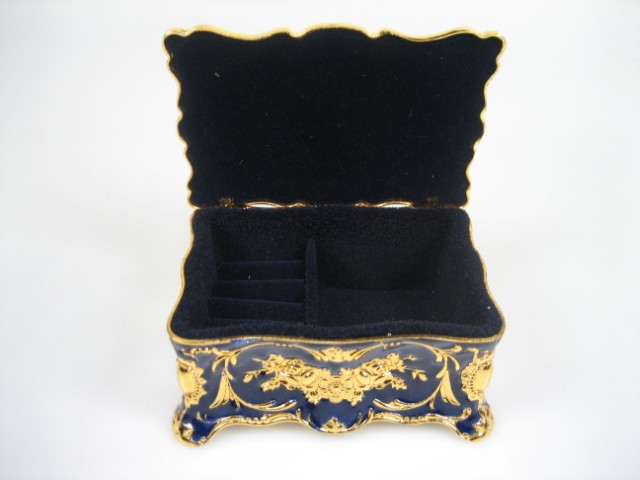 Luxe Sieraden Box Kobalt Blauw geëmailleerd met goudkleurige versieringen