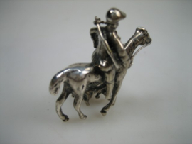 Zilveren Miniatuur Origineel Ruiter met paard Honden en Jachtgeweer ca 1974