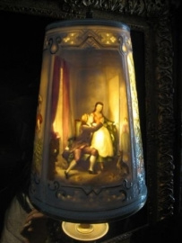 Italiaanse Originele Capodimonte Porselein Schilderijlamp op Bronzen voet ca.1900