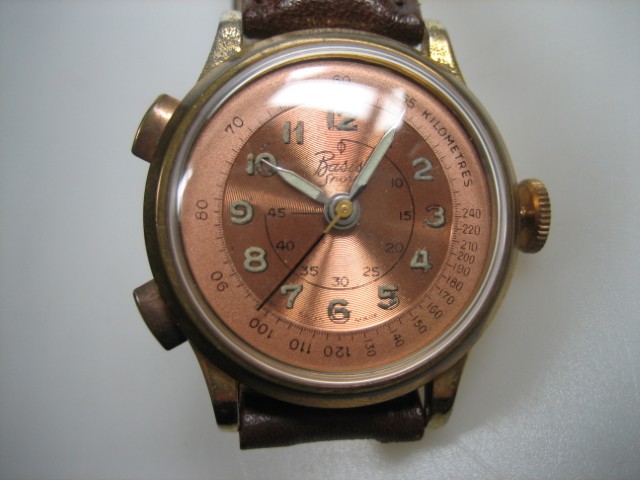 Goudkleurige Stalen Militair Basis Sport Horloge uit ca. 1940