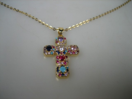 Kruis met kleurstenen en een Anker ketting collier met Karabijnhaak sluiting nieuw
