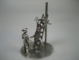 Zilveren Oud Miniatuur Slager aan het Uitbenen uit ca. 1973